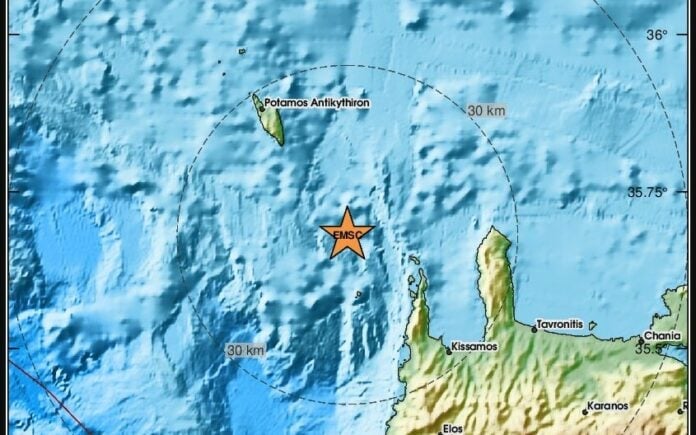 Σεισμική δόνηση 5 βαθμών της κλίμακας Ρίχτερ ανοιχτά των Αντικυθήρων