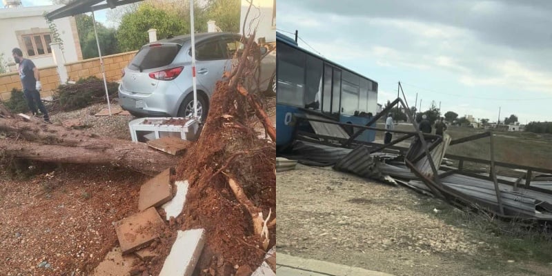 Όσα άφησε πίσω το πέρασμα ανεμοστρόβιλου στο Αυγόρου - Ξεριζώθηκε δέντρο (VID)