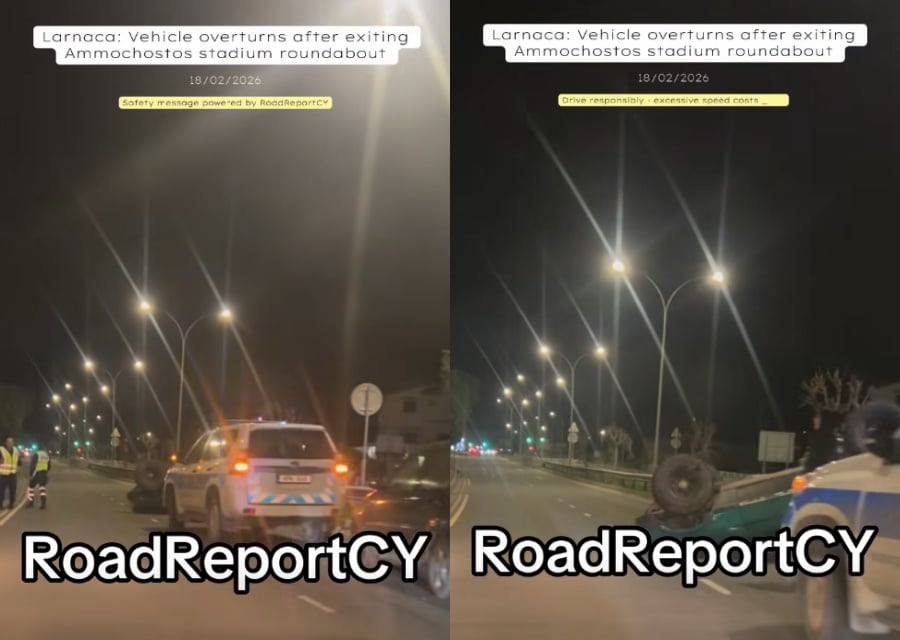 Όχημα αναποδογυρίστηκε σε δρόμο στη Λάρνακα - Βίντεο από το σημείο