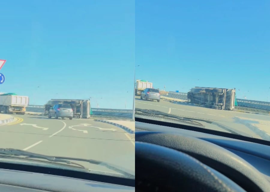 ΒΙΝΤΕΟ: Φορτηγό ανατράπηκε στη Λευκωσία- Γέμισε ο δρόμος άμμο