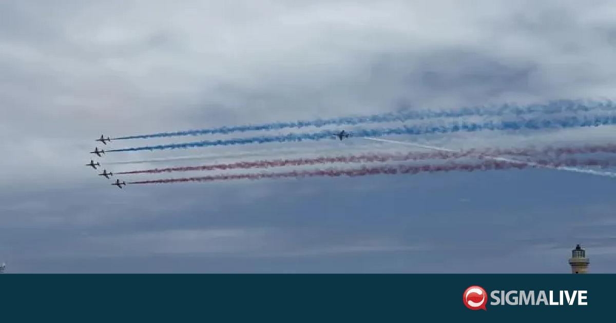 &Upsilon;&pi;&epsilon;&rho;&theta;έ&alpha;&mu;&alpha; &sigma;&tau;&alpha; &Chi;&alpha;&nu;&iota;ά: &Tau;&alpha; Red Arrows &laquo;έ&sigma;&kappa;&iota;&sigma;&alpha;&nu;&raquo; &tau;&omicron;&nu; &omicron;&upsilon;&rho;&alpha;&nu;ό (&Beta;&Iota;&Nu;&Tau;&Epsilon;&Omicron;)