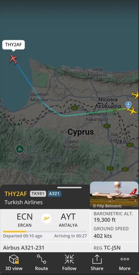 Η Turkish Airlines πέταξε πάνω από ελεύθερη Λευκωσία (ΧΑΡΤΗΣ)